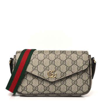 GUCCI GG Supreme Monogram Textured Dollar Calfskin Web Mini Ophidia Envelope Shoulder Bag Beige Ebony