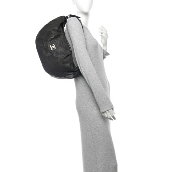CHANEL Caviar Stitched Outdoor Ligne Hobo Black