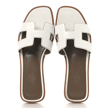 HERMES Box Calfskin Oran Sandals 36 White