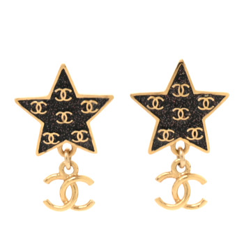 CHANEL Metal Glitter Sparkle CC Star Drop Earrings Gold Navy Multicolor