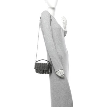 FENDI Fabric Beaded Woven Mini Baguette Clay Palladium
