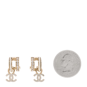 CHANEL Crystal CC Hoop Drop Earrings Gold Pearly White