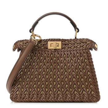 FENDI Vitello King Shiny Nappa Intreccio Petite Peekaboo I SEE U Satchel Gianduia