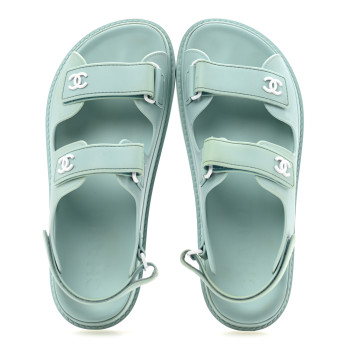 CHANEL Rubber CC Dad Sandals 39 Light Blue