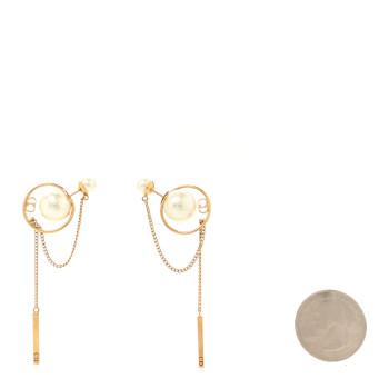 CHRISTIAN DIOR Pearl Tribales Dangle Chain Earrings Gold