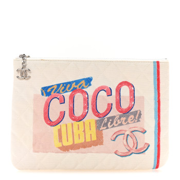 CHANEL Canvas Medium Coco Cuba Cosmetic Case Yellow Turquoise