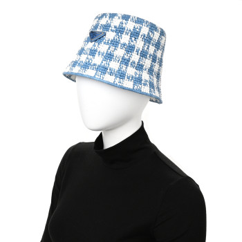 PRADA Yarn Raffia Effect Crochet Triangle Bucket Hat S Celeste
