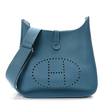 HERMES Taurillon Clemence Evelyne III GM Blue Jean