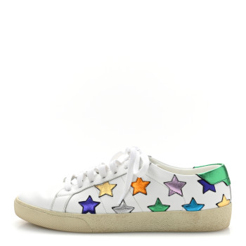 SAINT LAURENT Calfskin Womens Star Court Sneakers 40 Green Multicolor