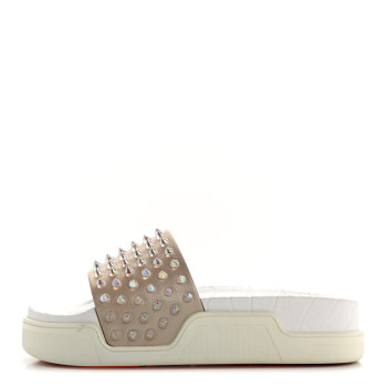 CHRISTIAN LOUBOUTIN Calfskin Donna Studded Pool Fun Platform Flat Slide Sandals 36 Nude Clear