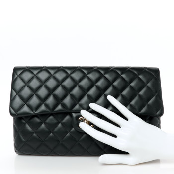 CHANEL Lambskin Quilted Flap Clutch Black