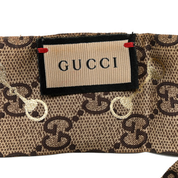 GUCCI Silk Twill GG Monogram Gold Horsebity Neck Bow Scarf Flame