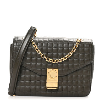 CELINE Calfskin Quilted Medium C Bag Khaki