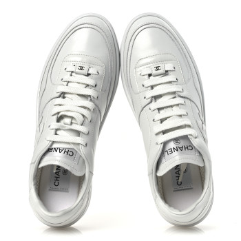 CHANEL Calfskin Womens CC Sneakers 40.5 White