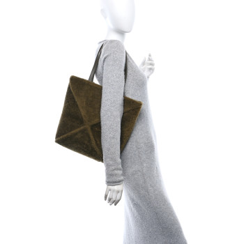 LOEWE Shearling Medium Puzzle Fold Tote Dark Khaki