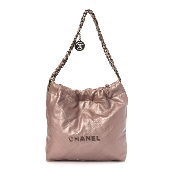 CHANEL Metallic Calfskin Quilted Small Chanel 22 Pink