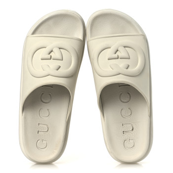 GUCCI Soft Rubber Womens Interlocking G Platform 42mm Slide Sandals 40 Off White