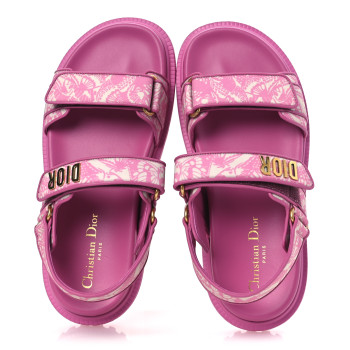 CHRISTIAN DIOR Technical Fabric All Over Butterflies Dioract 10mm Sandals 38 Peacock Pink