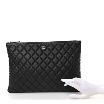 CHANEL Iridescent Caviar Quilted Large Cosmetic Case Black