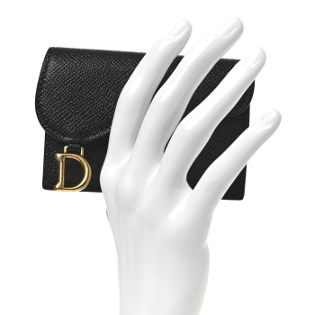 CHRISTIAN DIOR Grained Calfskin Saddle Card Holder Black