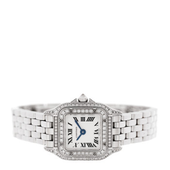 CARTIER 18K White Gold Diamond Bezel 19mm Double Row Panthere Quartz Watch