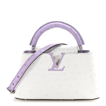 LOUIS VUITTON Iridescent Ostrich Capucines East West Mini White Pearl Lilac