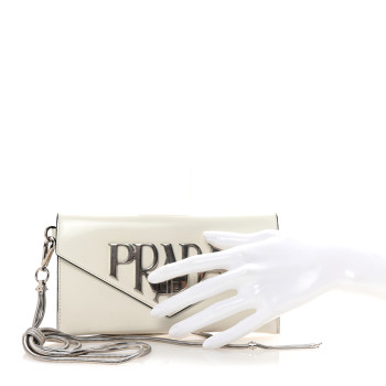 PRADA Spazzolato Logo Wristlet White
