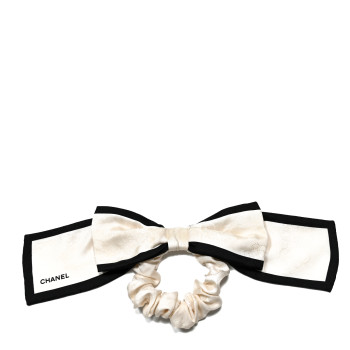 CHANEL Silk Hair Tie Ivory Black