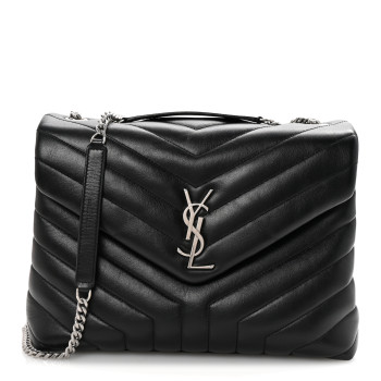 SAINT LAURENT Calfskin Y Quilted Monogram Medium Loulou Chain Satchel Black