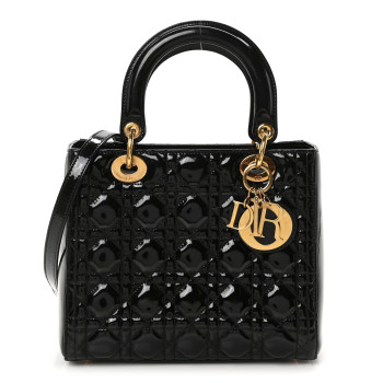 CHRISTIAN DIOR Patent Cannage Medium Lady Dior Black