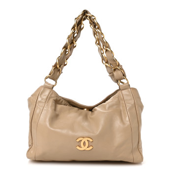 CHANEL Lambskin Small Olsen Shoulder Bag Beige