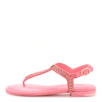 CHANEL Lambskin Embroidered CC Thong Sandals 37 Pink