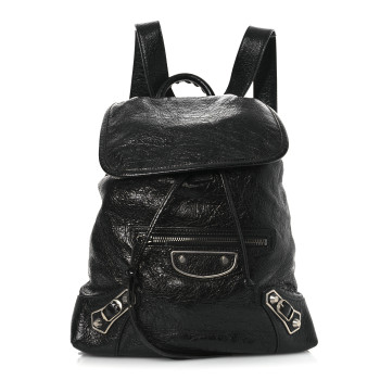 BALENCIAGA Agneau Silver Metallic Edge Hardware Backpack Black