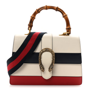 GUCCI Calfskin Bamboo Web Medium Dionysus Top Handle Bag White Blue Hibiscus Red