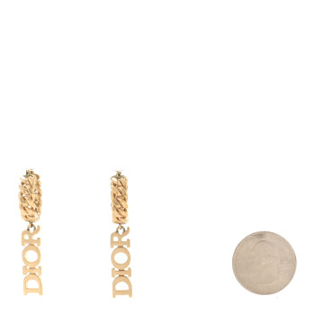 CHRISTIAN DIOR Metal Twist Hoop Logo Drop Earrings Gold