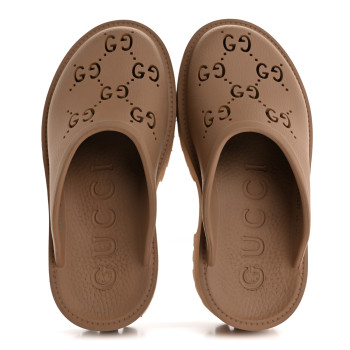 GUCCI Rubber GG Monogram Perforated Elea Platform 55mm Lug Sole Sandals 36 Vintage Camel