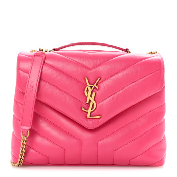 SAINT LAURENT Calfskin Y Quilted Monogram Small Loulou Chain Satchel Fresh Fuchsia