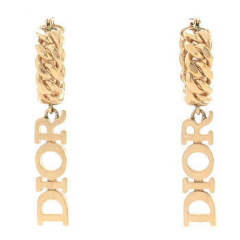 CHRISTIAN DIOR Metal Twist Hoop Logo Drop Earrings Gold