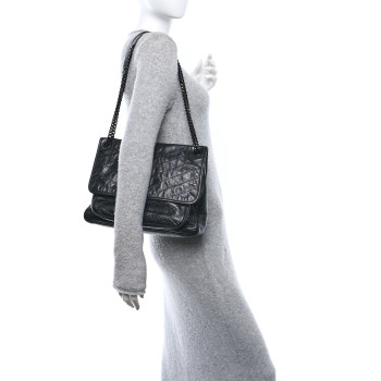 SAINT LAURENT Crinkled Calfskin Matelasse Monogram Large Niki Chain Satchel Black