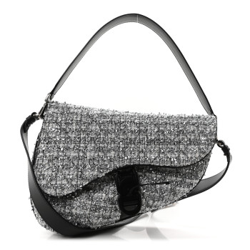 CHRISTIAN DIOR Tweed Saddle Bag Black Silver