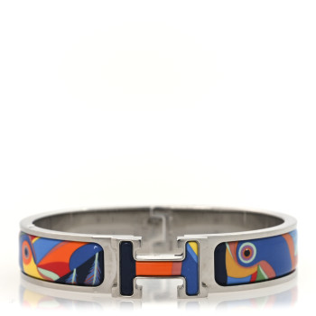 HERMES Enamel Narrow Toucans De Paradis Print H Lift Clic Clac H Bracelet PM Indigo Multicolor