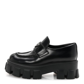 PRADA Spazzolato Rois Metal Triangle Logo Monolith 55mm Loafers 38 Black
