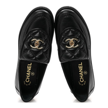 CHANEL Lambskin Quilted CC Turnlock Loafers 38 Black
