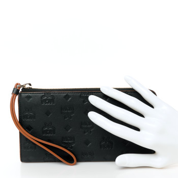 MCM Calfskin Ottomar Monogram Large Aren Zip Wallet Black