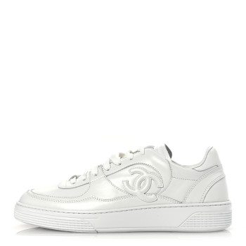 CHANEL Calfskin Womens CC Sneakers 40.5 White