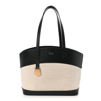 SALVATORE FERRAGAMO Canvas Calfskin Charming Tote Natural Black