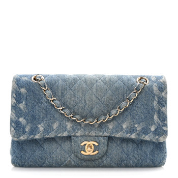 CHANEL Denim Quilted Medium Double Flap Blue