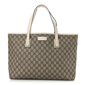 GUCCI GG Supreme Monogram Medium Zippered Shopping Tote Off White