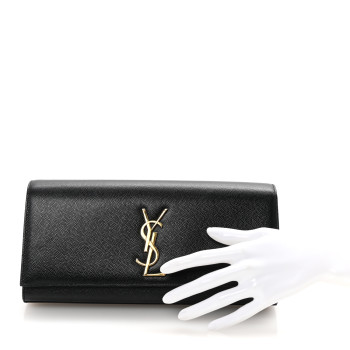SAINT LAURENT Grain De Poudre Monogram Cassandre Clutch Black