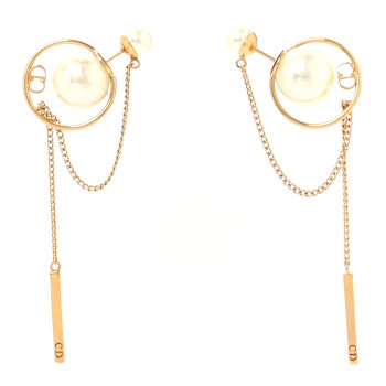 CHRISTIAN DIOR Pearl Tribales Dangle Chain Earrings Gold